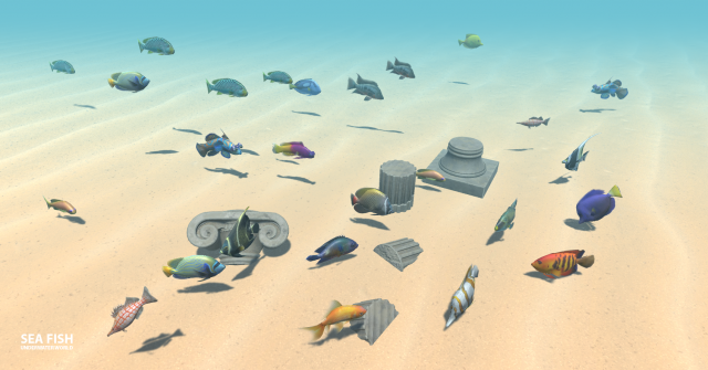 sea fish - underwater world 3Dモデル .c4d .max .obj .3ds .fbx .stl .blend 
