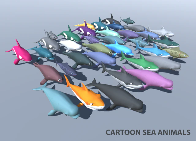 tibur&oacute;n, delf&iacute;n y otros animales marinos Modelo 3D .c4d .max .obj .3ds .fbx .stl .blend 