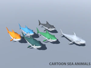 tibur&oacute;n, delf&iacute;n y otros animales marinos Modelo 3D