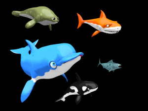 tibur&oacute;n, delf&iacute;n y otros animales marinos Modelo 3D