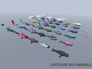 tibur&oacute;n, delf&iacute;n y otros animales marinos Modelo 3D