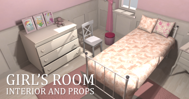 girls room - interior and props 3D Model .c4d .max .obj .3ds .fbx .stl .blend 
