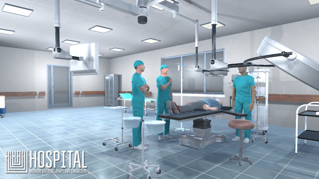 hospital - modular building props and characters 3D Model .c4d .max .obj .3ds .fbx .stl .blend