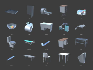 hospital - modular building props and characters 3D Model
