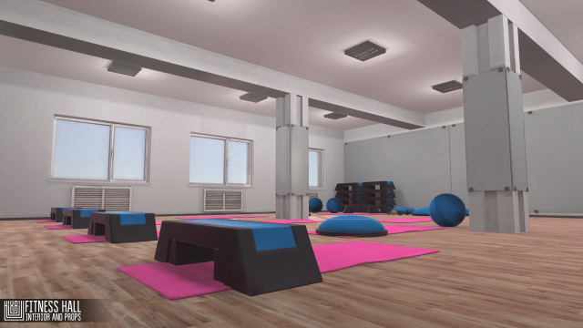 fitness hall - interior and props Modelo 3D .c4d .max .obj .3ds .fbx .stl .blend 