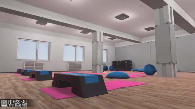 fitness hall - interior and props 3D Model .c4d .max .obj .3ds .fbx .stl .blend 