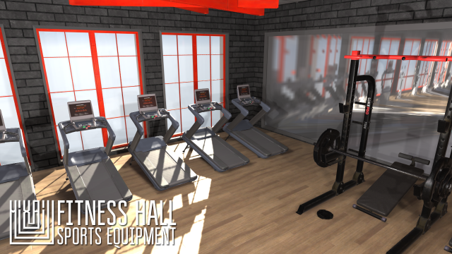 fitness hall - sports equipment Modello 3D .c4d .max .obj .3ds .fbx .stl .blend 