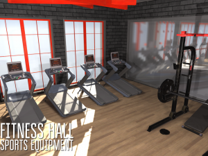 fitness hall - sports equipment Model 3D