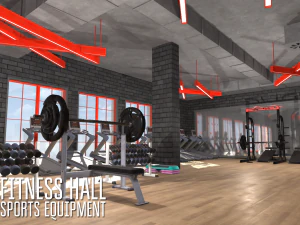 fitness hall - sports equipment 3D Model