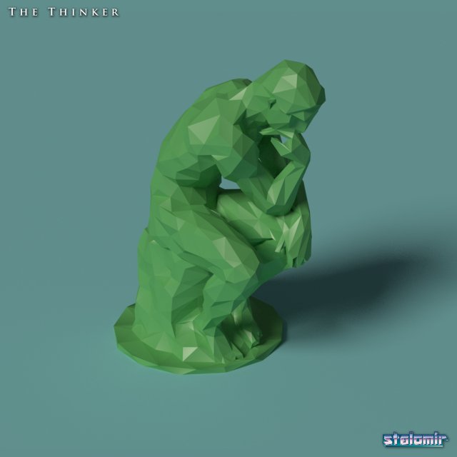Download polygonal statue thinker printable 3D Model