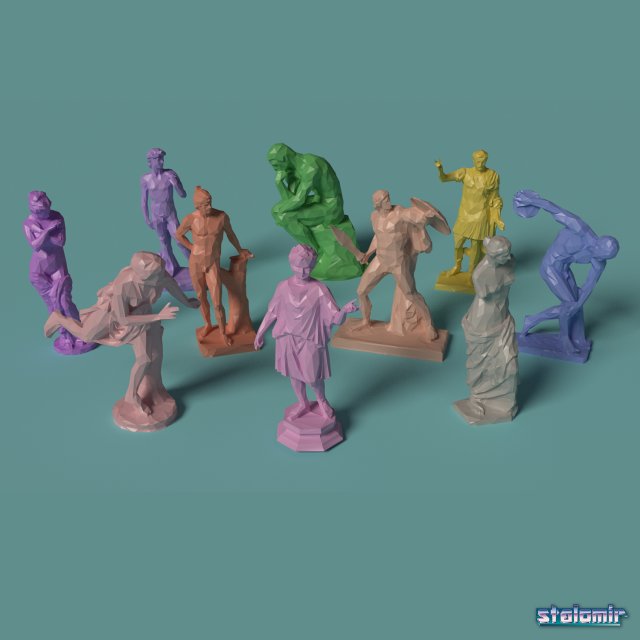 polygonal classic statues 10 printable figurines Model do druku 3D .c4d .max .obj .3ds .fbx .stl .blend 