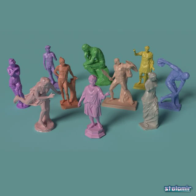 polygonal classic statues 10 printable figurines 3D Print Model .c4d .max .obj .3ds .fbx .stl .blend 
