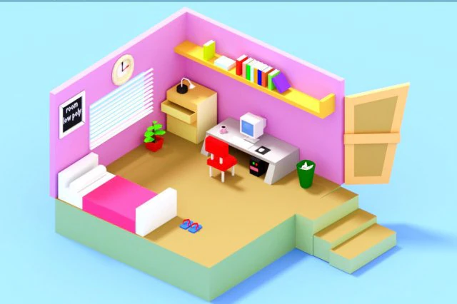 low poly room 3D Model .c4d .max .obj .3ds .fbx .stl .blend 