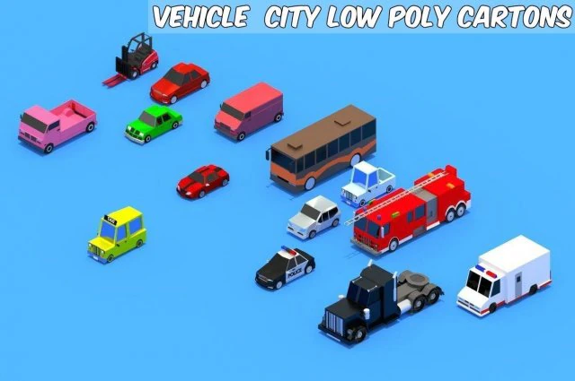 low poly cars pack 3D Model .c4d .max .obj .3ds .fbx .stl .blend 