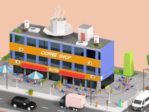 low poly corner coffee shop 3D 모델