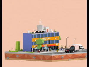 low poly corner coffee shop 3D Model