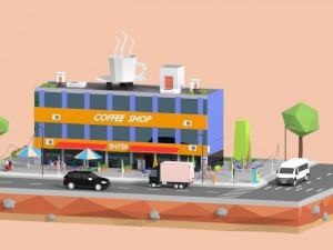 low poly corner coffee shop Model 3D