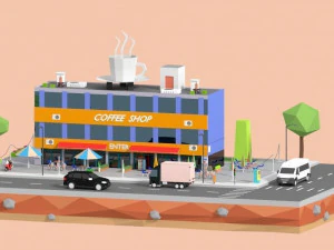 low poly corner coffee shop 3D Model