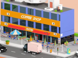 low poly corner coffee shop 3D Model