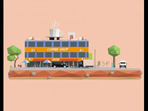 low poly corner coffee shop 3D Model