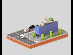 low poly corner coffee shop 3D Model