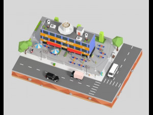 low poly corner coffee shop Model 3D