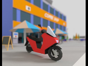 low poly corner coffee shop Model 3D