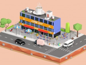 low poly corner coffee shop Model 3D