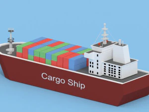 low poly cargo ship game ready 3D Model