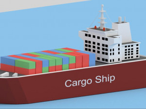 low poly cargo ship game ready Model 3D