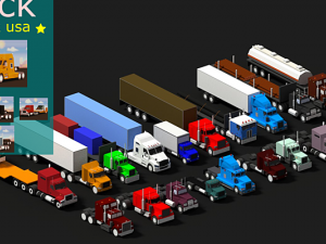 low poly truck usa pack 3D Модель