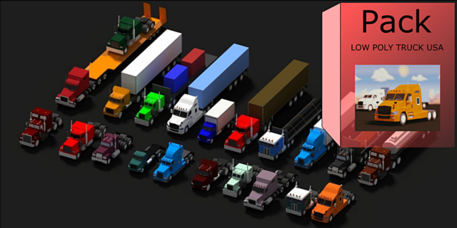 low poly truck usa pack 3D Модель .c4d .max .obj .3ds .fbx .stl .blend 