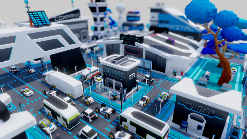 Smart City Low Polly 3D Model .c4d .max .obj .3ds .fbx .stl .blend 