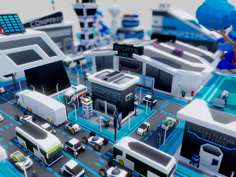 स्मार्ट सिटी लो पॉली 3D मॉडल