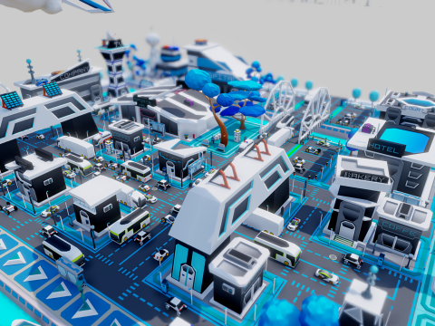 Smart City Low Polly Modelo 3D