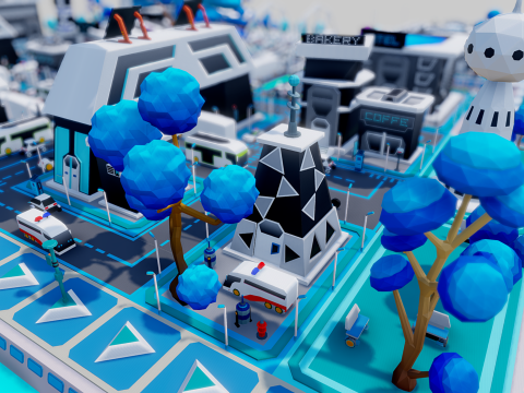 Smart City Low Polly Modelo 3D