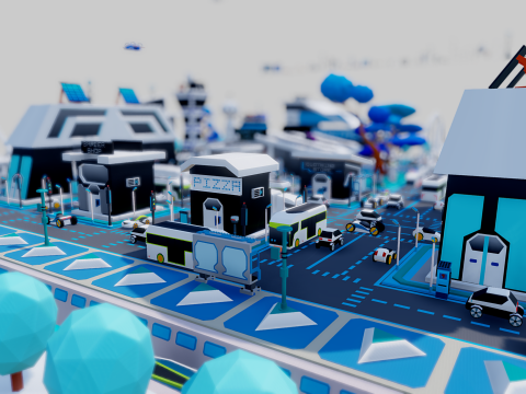 Smart City Low Polly Modelo 3D