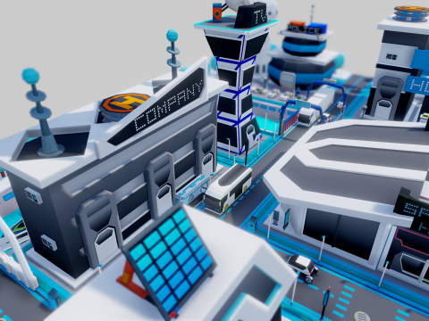 Smart City Low Polly Modelo 3D