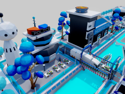 Smart City Low Polly 3D Model