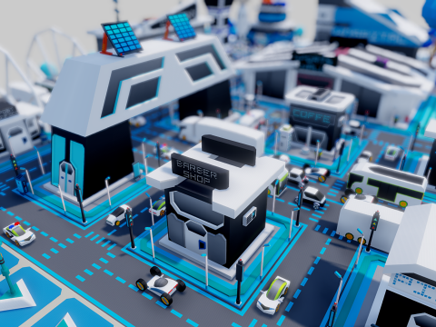 Smart City Low Polly Modelo 3D