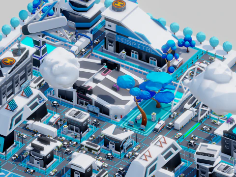Smart City Low Polly 3D Model