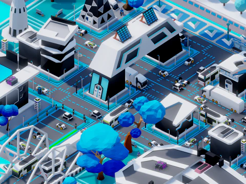 Smart City Low Polly 3D Model