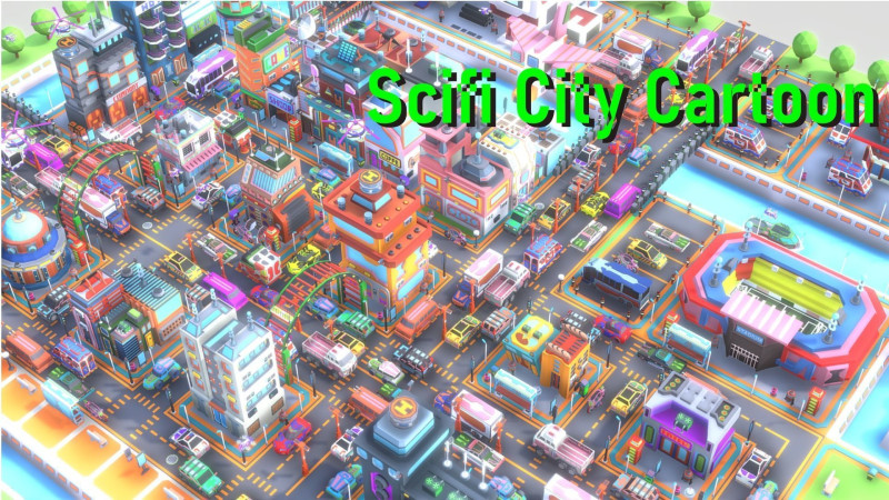 Scifi Low Poly Cartoon City 3D Model .c4d .max .obj .3ds .fbx .stl .blend 