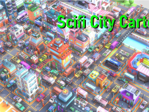 Scifi Low Poly Cartoon City Modelo 3D