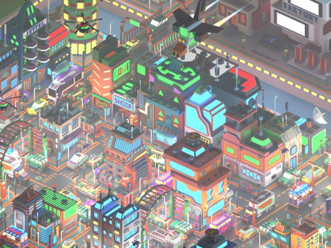 Scifi Low Poly Cartoon City 3D Model