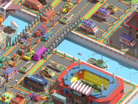 Scifi Low Poly Cartoon City 3D Model