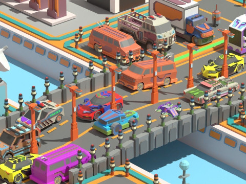 Scifi Low Poly Cartoon City 3D Model