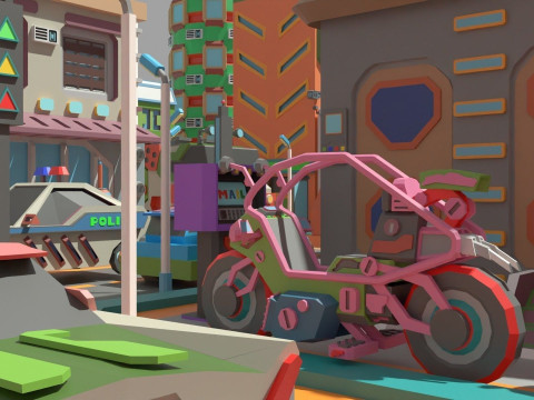 Scifi Low Poly Cartoon City 3D Model