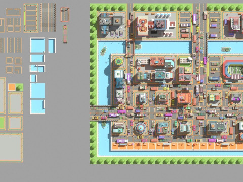Scifi Low Poly Cartoon City 3D Model