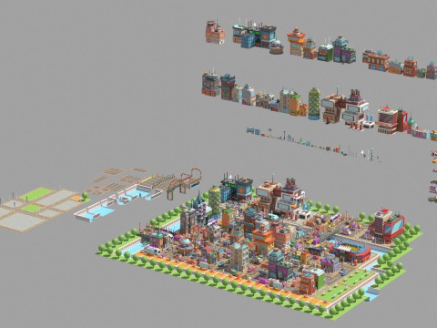 Scifi Low Poly Cartoon City 3D Model